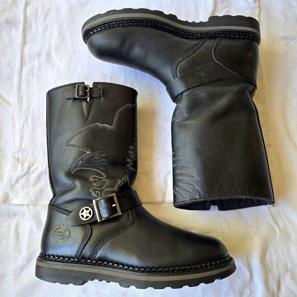 Georgia Boot Men\'s Black Leather Engineer Motor Bike Boots Eagle Detail Size 9 main image 12
